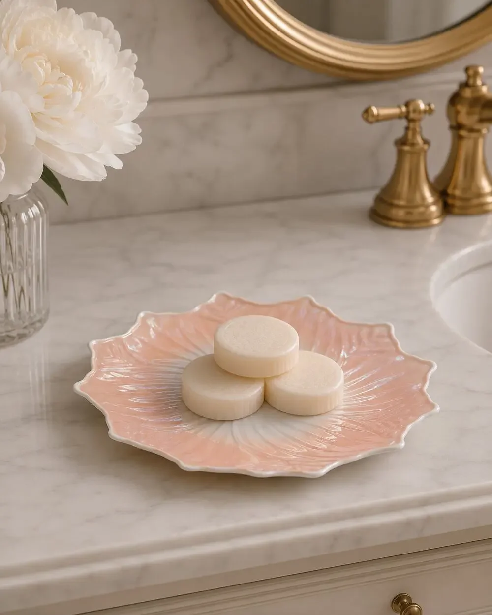 Vintage Pink Luster Porcelain Floral Vanity Plate Soap Dish 8 Inch